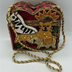 Velvet Animal Design Box Purse with Beads & Buttons
